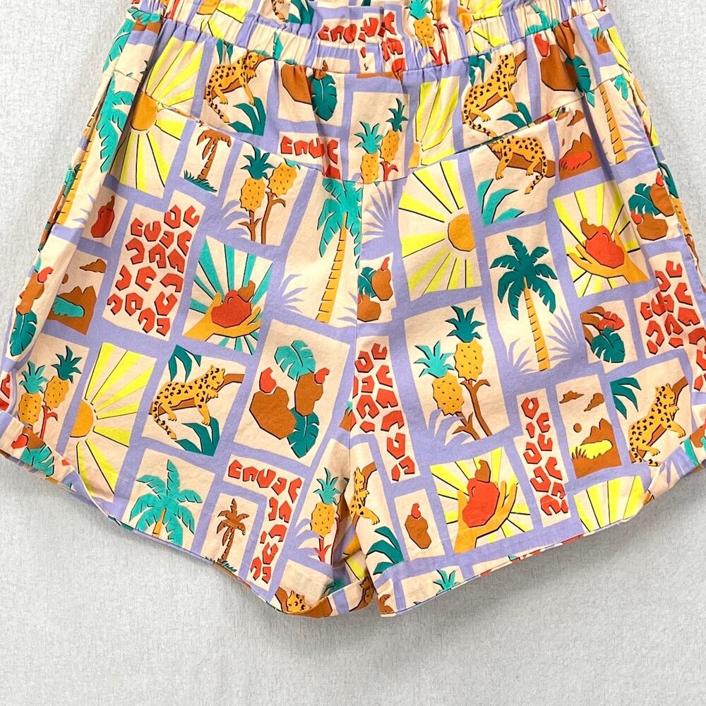 FARM RIO ANTHROPOLOGIE Patch Print Short Womens Medium Purple Peach Pull On - Picture 8 of 16
